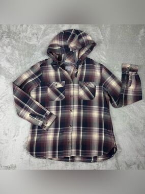 Carhartt Kids Large 12/14 Multi Color Lightweight Button Up Plaid Flannel Hoodie